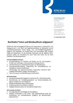 Erste Seite der Stellenausschreibung "Buchhalter*innen und B&uuml;rokaufleute aufgepasst!"